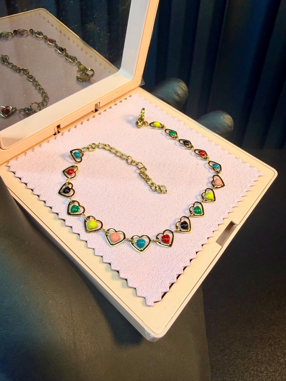 ✨️New✨️ Gold Color Stainless Steel Rainbow Heart Link Bracelet